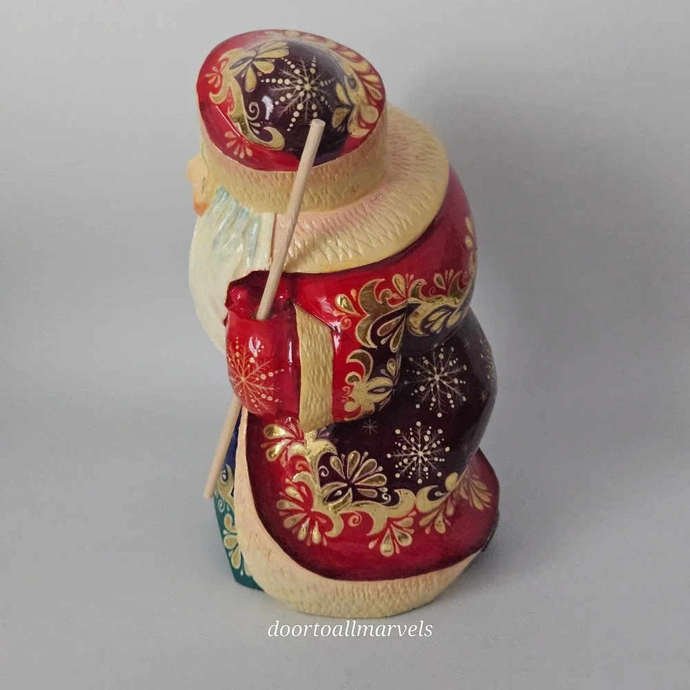Hand Carved Russian Ded Moroz Santa Wood Figure 7